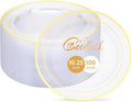 Goodluck 100PCS Clear Gold Plastic Plates, 10.25 Inch Dinner Plate with Silver Rim, Heavy Duty Disposable Plastic Plates for Party, Wedding, Birthday & Daily Use