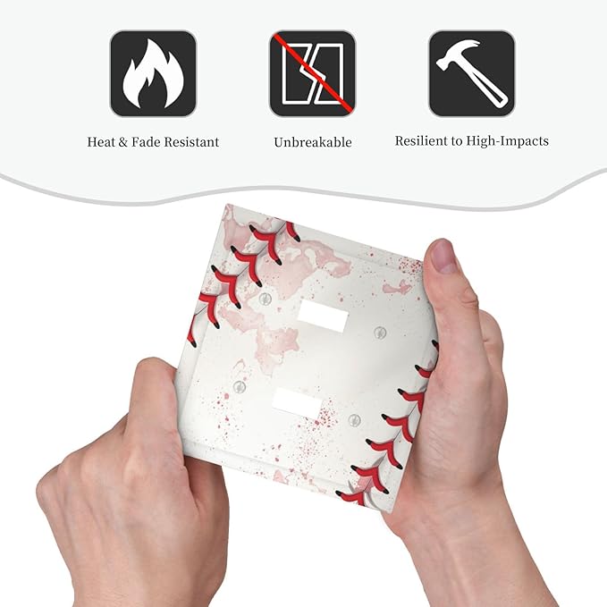 Decorative Light Switch Cover Baseball Sports Ball Game 2 Gang Wall Plate Double Toggle Switch Plate Receptacle Electrical Outlet Cover Switchplate for Bathroom Bedroom Decor（2 Pack）