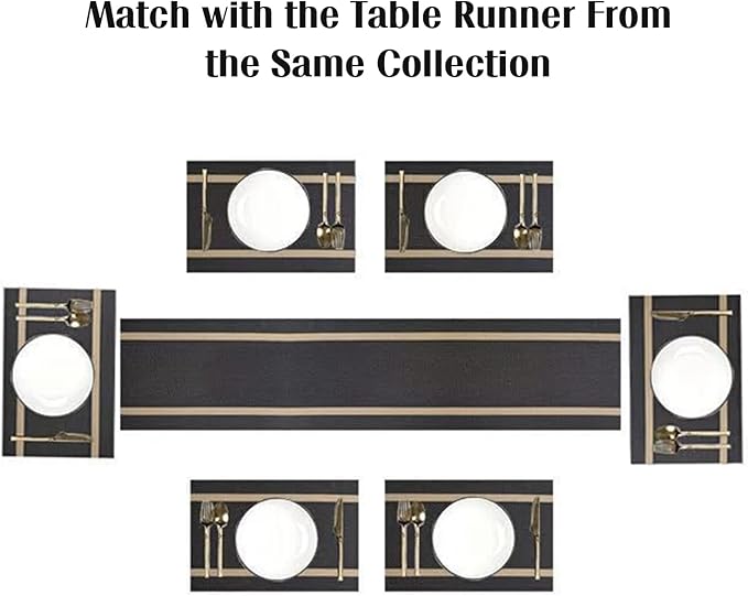 FAVE Placemats Set of 6 Brown Placemat Woven with Golden Thread Durable and Wipeable Vinyl Placemats Heat Resistant Table Mats Set of 6 High Texture Place Mats for Kitchen Table (Brown)