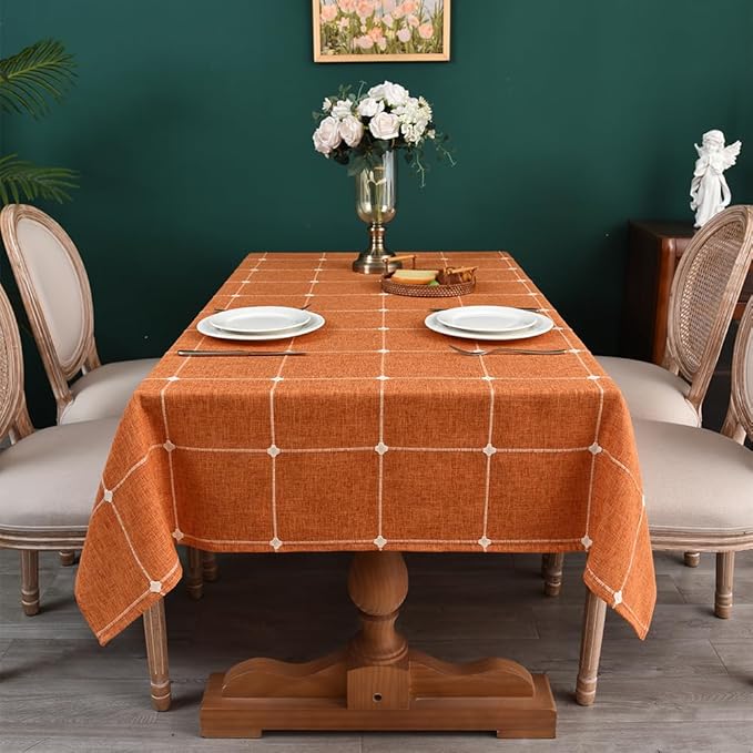 Zobesta Linen Table Cloth Rectangle Tables 60 x 84 Inch, Orange Linen Tablecloth Rectangle Washable Farmhouse Soft Boho Tablecloth for Outdoor, Party, Holiday, Picnic, Dining