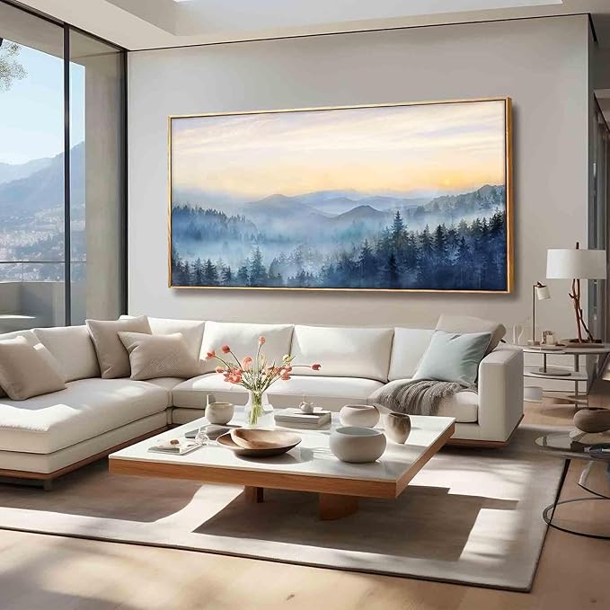 Forest Wall Art Sunrise Wall Art Decor Mountain Canvas Pictures Framed Artwork Large Arts 36"x70" for Home Office