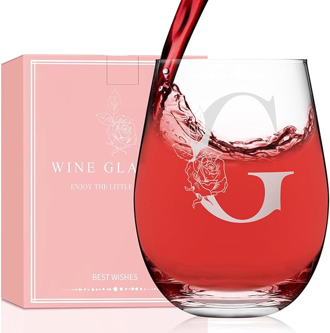 Valentines Day Gifts for Her, Gifts for Women Her Friend Mom Grandma Wife Sister Bridesmaid Nurse, Birthday Galentines Mothers Day Christmas, Personalized Initial Customized Wine Glasses 18OZ(G)