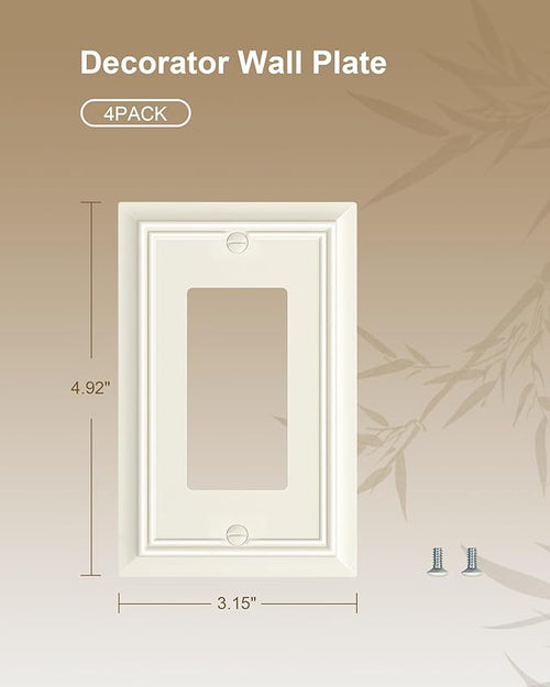 4-Pack Decorator Wall Plate Cover, Light Almond Decorative Switch Plates and Outlet Covers, Durable Natural Bamboo Fiber Wall Plates for Electrical Outlets, Receptacle, GFCI Outlet, Dimmer Switch