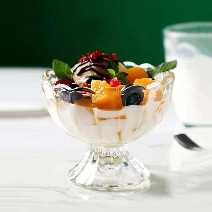 Iced Cream Dessert Bowl，Set of 18，6oz Vintage Glass ware with Heavy Base, Drinking Cup for Sundae, Fruit, Ice Cream, Snack, Condiment (18)