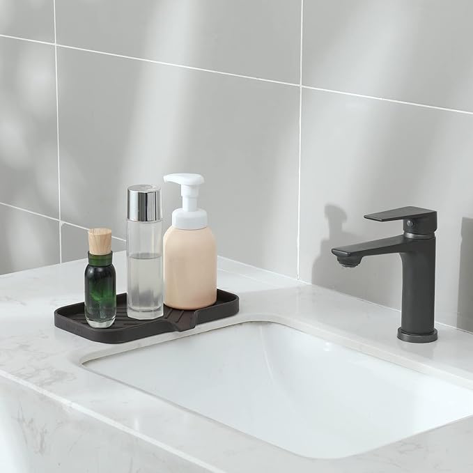 Silicone Bathroom Soap Dishes with Drain Spout-Bathroom and Kitchen Sink Organizer,Sponge Holder,Dish Soap Tray,Perfect for Dispenser,Scrubber,Bottle,Cup on Sink or Counter-Coffee 9.6"×5.3"