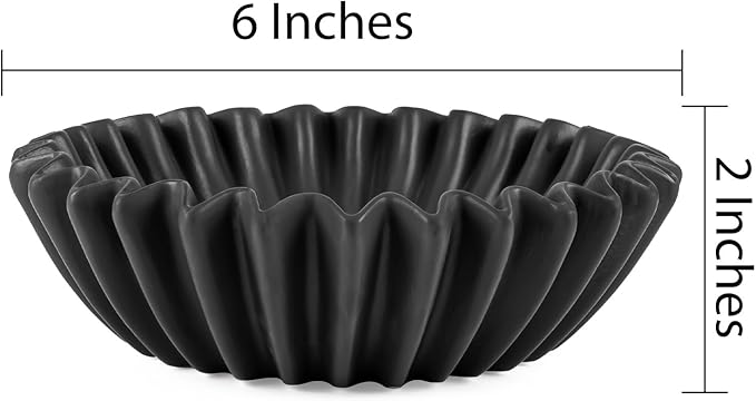 Small Ceramic Bowl Black Decorative Bowl, Modern Home Decor Centerpiece 6 Inches Key Jewelry Ruffle Fluted Scalloped Bowl