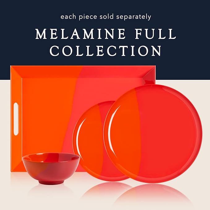 Thomas Fuchs Creative 1/2 & 1/2 Melamine Side Plates Set of 4, Chip and Break-Resistant, Durable Salad Plates, Kid-Friendly Dessert Plates for Indoor and Outdoor, Dishwasher Safe, Orange/Salmon