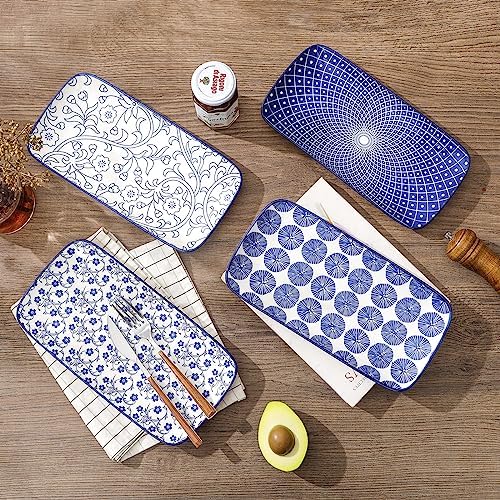 Selamica Ceramic 12 Inch Serving Platters Set of 4, Vintage Blue - Image 3