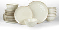 Famiware Dinnerware Sets for 8, Ocean Round 24-Piece Kitchen Plates and Bowls Sets, Microwave and Dishwasher Safe, Scratch Resistant, Vanilla White