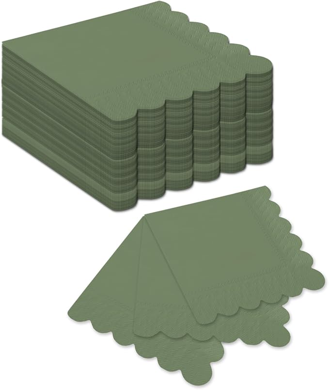 qiqee Grayish Pea Green Cocktail Dinner Napkins 5x5inch Disposable Beverage,Wedding, Birthday Party Dessert Wave Paper Napkins(120 Count)