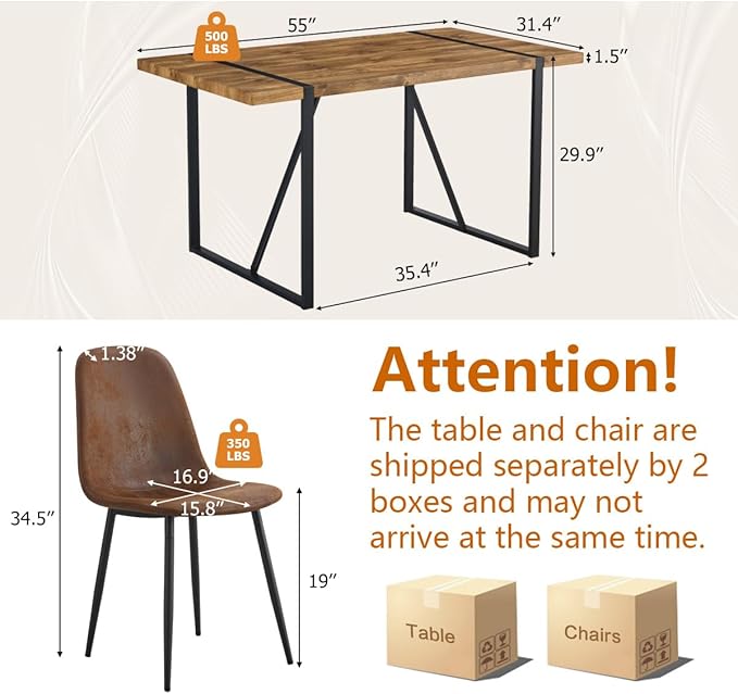7 Piece Dining Table Set，Dinner Table Set for 6，55'' Kitchen Table and Suede Nap Fabic Chairs Set of 6，6 Chair Dining Table Set for Kitchen Dining Room