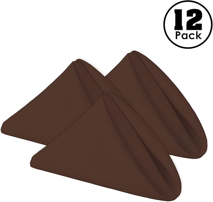 Gee Di Moda Cloth Napkins - 17 x 17 Inch Chocolate Dinner Napkins - Set of 12 Soft & Absorbent Washable Fabric Cloth Table Napkins with Hemmed Edges for Hotel Restaurant, Holiday Parties & Wedding