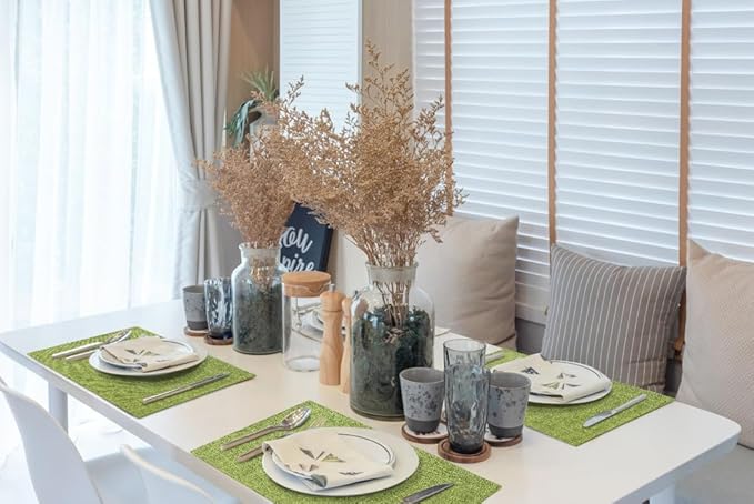 homing Cotton Linen Placemats Set of 4, Cloth Washable Farmhouse Dining Table Mats for Indoors & Outdoors, Easy to Clean, Grass Green, 13 x 19 Inch