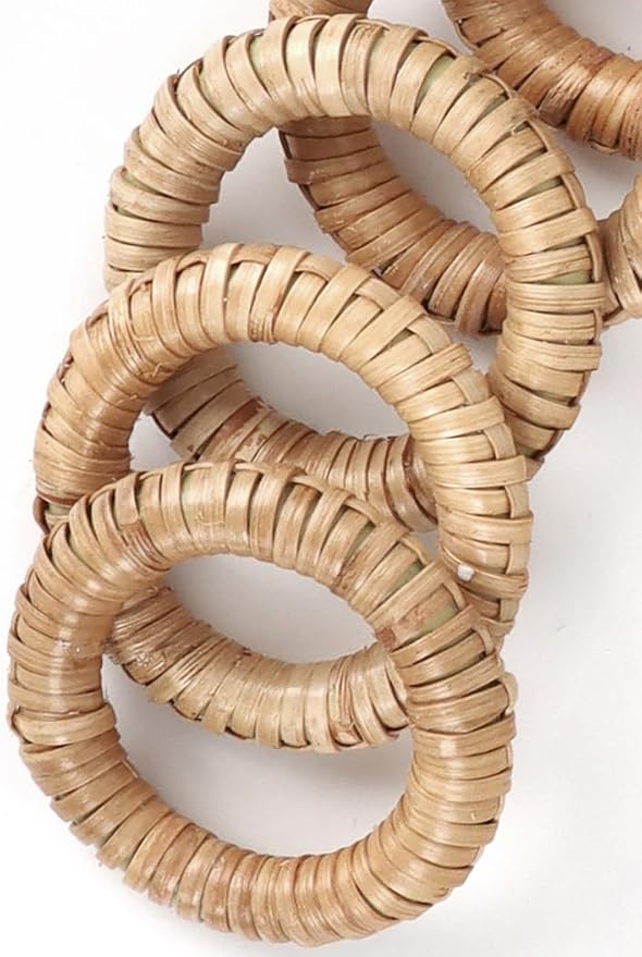 CLEENTABLE Woven Napkin Rings Set of 12 - Handmade Rattan Napkin Holders for Farmhouse Table Décor, Rustic Holiday Dining, Wedding, Thanksgiving, Christmas & Everyday Use (Natural)