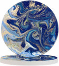Blue and Gold Liquid Marble Coasters for Drinks 2 Pack Ink Marbling Fluid Splash Beautiful Blue Acrylic Tabletop Protection Kitchen and Coffee Table Décor & Accessories,Set of 2