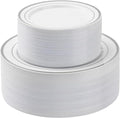 BESTSTAR 100PCS Silver Plastic Plates Set, 50 10.25 inch Dinner Plate and 50 7.5 inch Dessert Plates, Premium Disposable Plates for Party, Wedding