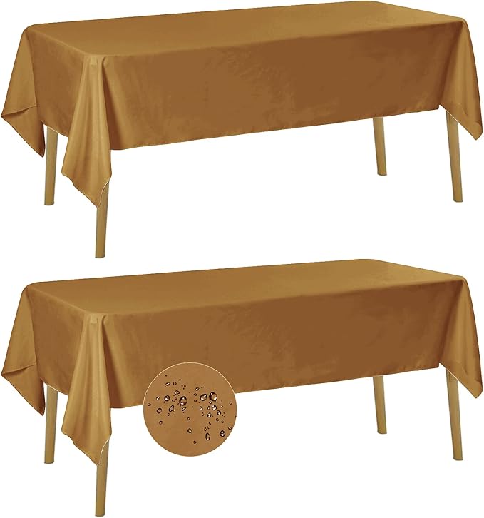 Fokitut 2 Pack Waterproof Rectangle Tablecloth, 60x102 Inch, Stain Resistant and Wrinkle Polyester Table Cloth, Fabric Table Cover for Kitchen Dining, Wedding, Party, Holiday Dinner-Gold