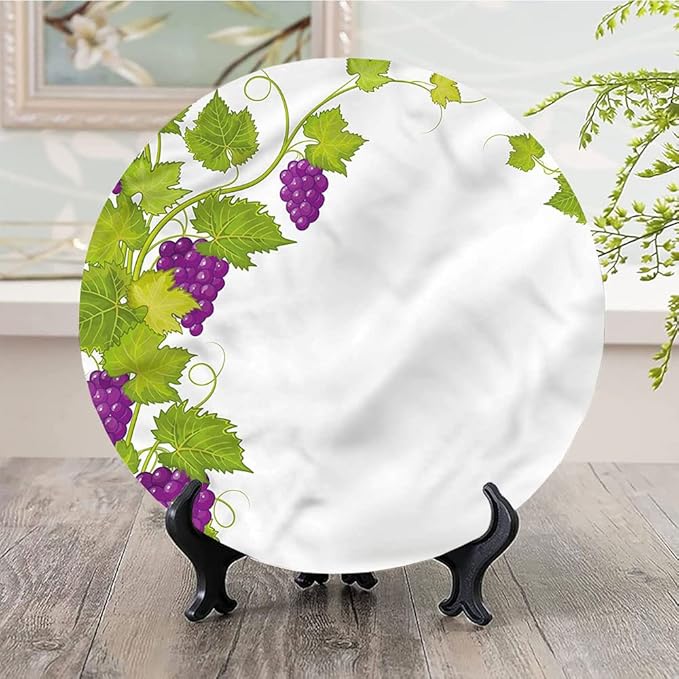 Decorative Plates, Vineyard Print Ornament, Italian Latin Artistic, 7 Inch, Kitchen Wall Decor, Multicolor