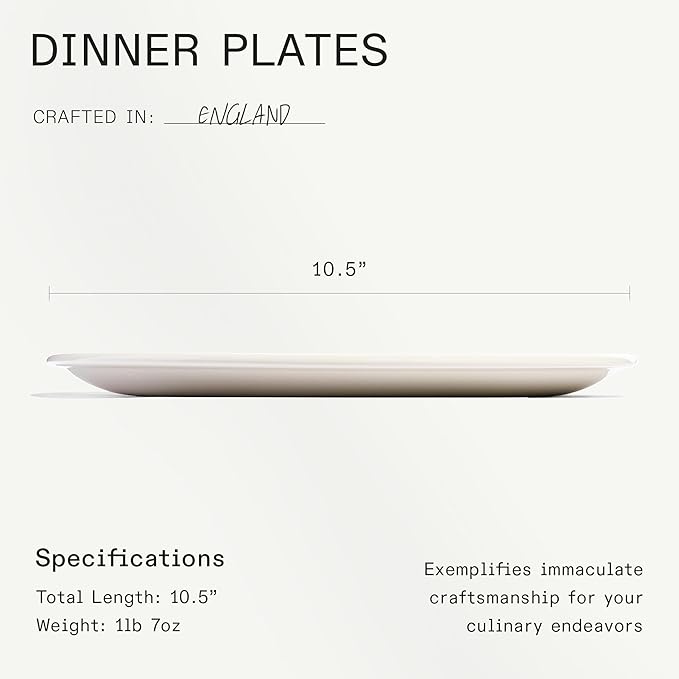 Made In Cookware - 11" Dinner Plates - Set of 4 - White - Porcelain - Crafted in England