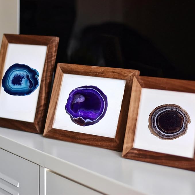 Purple Agate Slices Bulk Geode Coasters Set of 4 with Rubber Bumpers - Unique 3-4 Inch Dyed Stone Drink Cup Crystal Coasters for Home Decor, Coffee Table, Bar Accessories