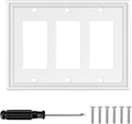 White Modern Decorative Wall Plate Light Switch Cover Decorator Outlet Covers Rocker Switch Plates Bamboo Fiber Material Wall Plates for Kitchen Bathroom (3 Gang Triple Decorator-1 Pack)
