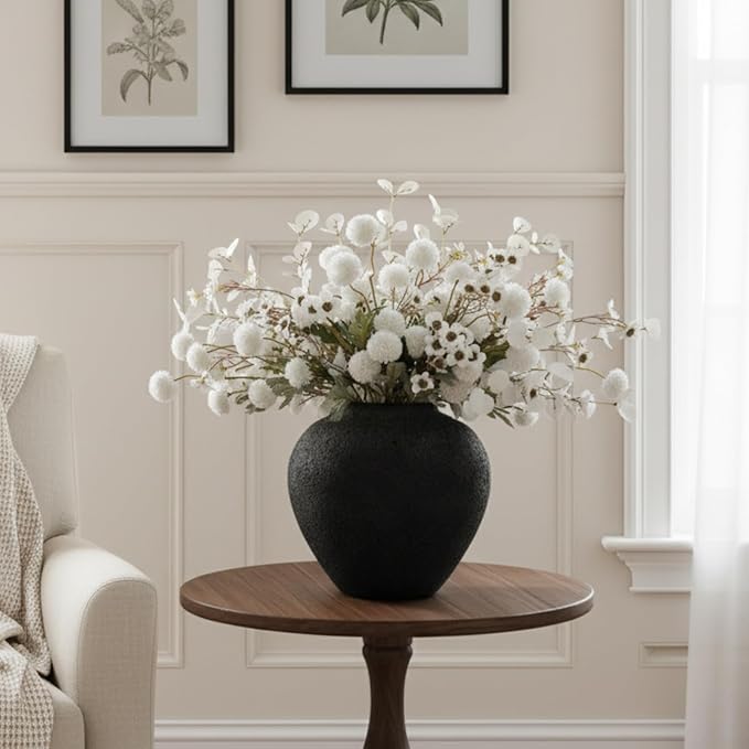 20pcs White Artificial Flowers Bulk For Vase That Look Real, White Flower Centerpiece For Table, Silk Floral Home Decor Indoor, Faux Kiku + Eucalyptus Stems + Wildflowers, Flores Blancas Artificiales