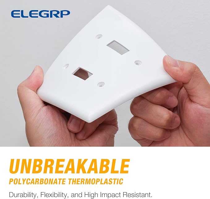 ELEGRP 1-Gang Blank Device Wall Plates, Mid-Size 4.88" H x 3.13" L Unbreakable Thermoplastic Blank Faceplate Cover for Unused Outlets/Switches, UL Listed (10 Pack, Glossy White)