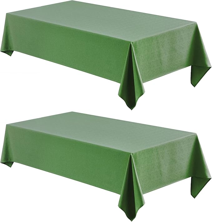 2 Pack Rectangle Tablecloth, 60x84 inch, Water Resistant Wrinkle Free Linen Textured Table Cloth Washable, Decorative Fabric Table Cover for Dining, Party and Camping, Green