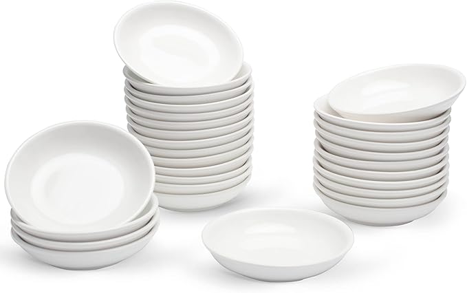 UIBFCWN 3 Oz Ceramic Dipping Bowls, Soy Sauce Dishes Set of 30, Dipping Sauce Cups/Bowls/Dishes for Kitchen, Mini Appetizer Plates for Condiment Sushi Ketchup BBQ Party, 4 Inch