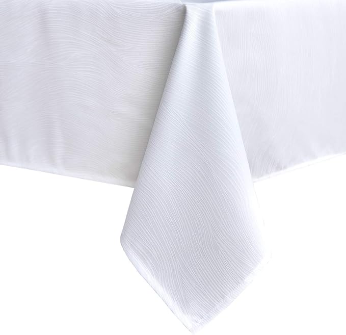 maxmill Jacquard Table Cloth Swirl Design Water Proof Wrinkle Free Heavy Weight Soft Tablecloth Decorative Fabric Table Cover for Outdoor and Indoor Use Square 70 x 70 Inch White