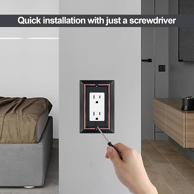 Metal Wall Plate for Electrical Outlets, Decorative Aged Bronze Switch Plates Outlet Cover, Light Switch Cover Plate, 1-Gang Wall Plates (Single Decoretor, 6 Pack)