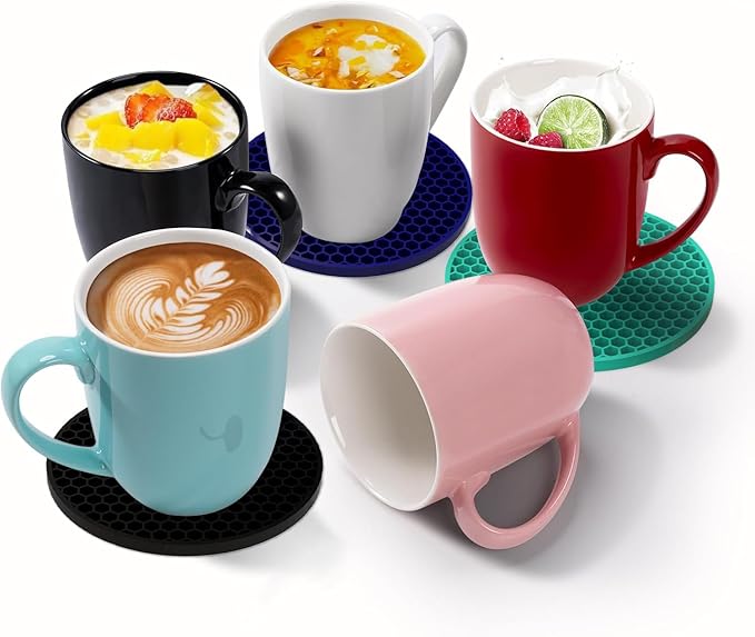 Silicone Coasters [8 Pack] with Holders Drink Coasters, for Hot or Cold Drinks Thickened, Non-Slip, Non-Stick (Blue)