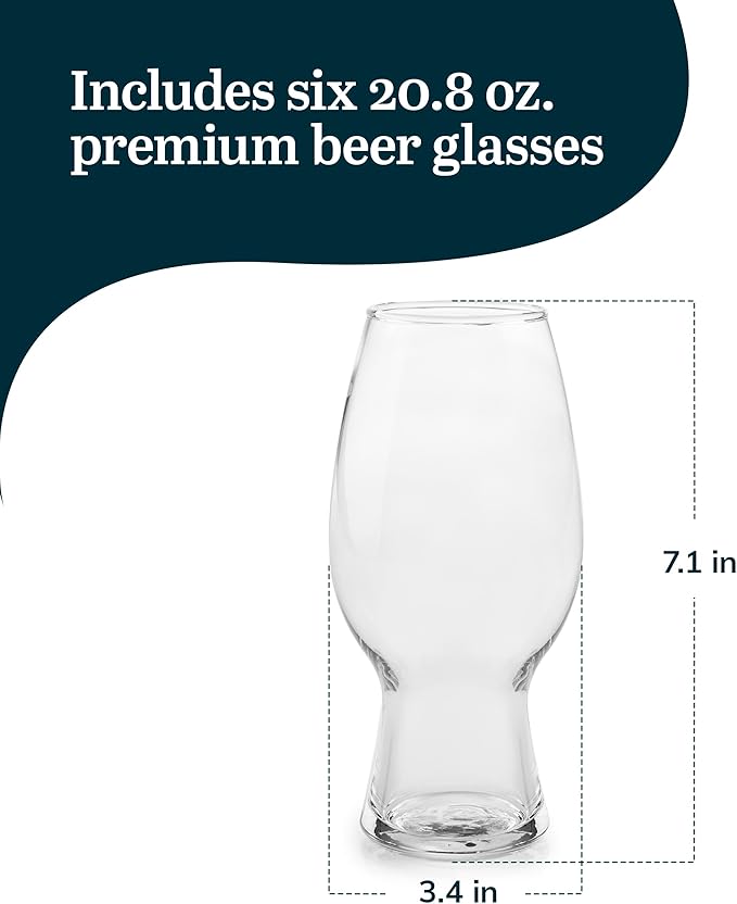 Libbey Entertaining Essentials Tall Craft Beer Glasses - Elegant Beer Glass Set of 6 - IPA Tulip Glasses for Imports, Indian Pale Ales, & Classics
