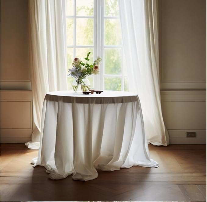 EVERLY 100% Pure Linen Round Tablecloth 60Inches for Dining,Buffet Parties,Picnic,Events,Weddings and Restaurants,Decorative Halloween,Thanksgiving Machine Washable Tablecloths-White