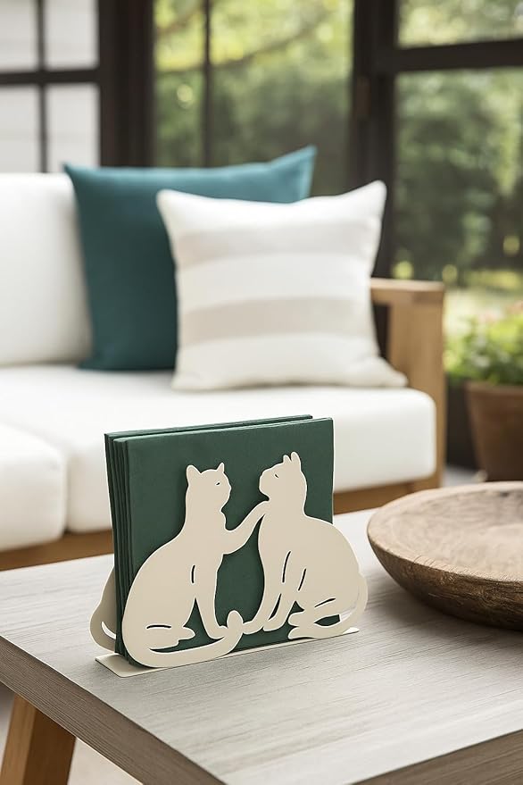 Mango Steam Tabletop Napkin/Tissue & Letter Holder For Home, Kitchen, Restaurants (Cat, White)