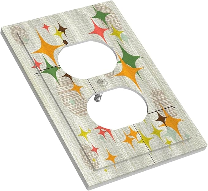 Outlet Covers Mid Century Modern Retro Stars 1 Gang Duplex Light Switch Cover Plate Decorative Wall Plates Electrical Switchplate Receptacle for Bathroom Bedroom Decor（2 Pack）