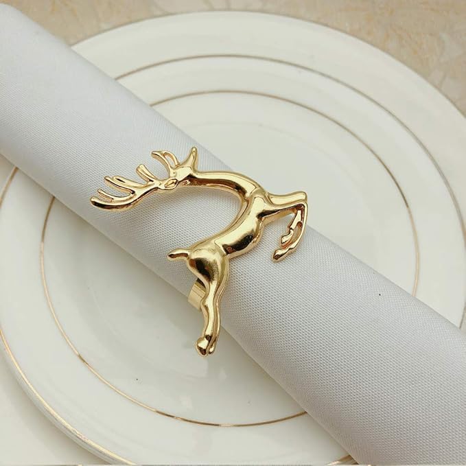 Napkin Rings Set of 6 Silver Set of 6 Napkin Rings Christmas, Holidays, Thanksgiving (Deer-3)