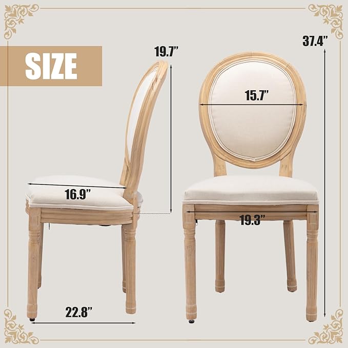 SoarFlash French Dining Chairs Set of 4, Vantage Dining Chair with Round Back, Farmhouse Country Dining Chair for Kitchen,Bedroom,Beige