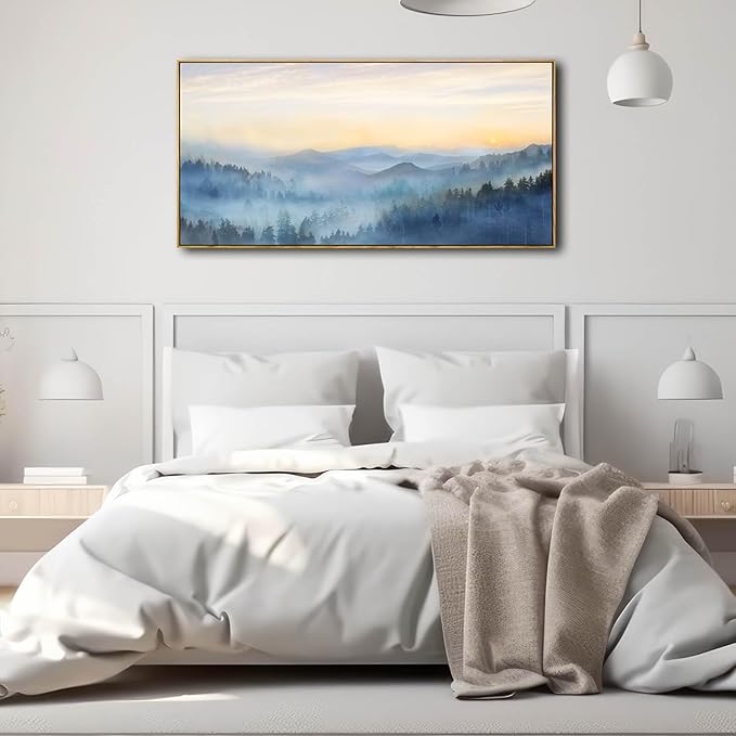 YJYart Tree Wall Art for Living Room Forest Nature Painting 20"x40"Framed Artwork Landscape Canvas Print for Bedroom Office Home Decor