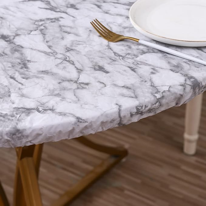 Walrus Round Vinyl Fitted Tablecloth with Flannel Backing Elastic Edge Design Table Cover Waterproof Oil-Proof PVC Table Cloth Stain-Resistant Best for 57"-66" Round