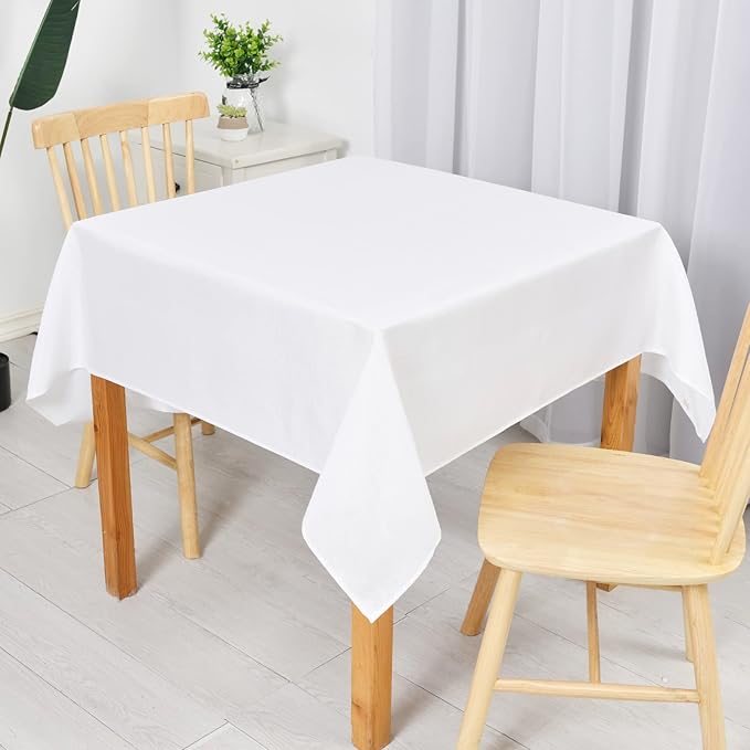 Hiasan Faux Linen Rectangle Tablecloth - Wrinkle and Stain Resistant Washable Table Cloth for Kitchen Dining Room Holiday Table Cover for Party Dinner, White, 60 x 84 Inch