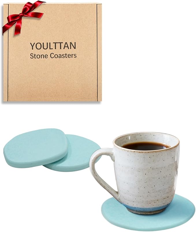 Diatomaceous Earth Coasters,3.9"x3.9", Quick-Dry, Absorbent, Heat-Resistant, Modern Stone Design, Dark Gray, Irregular Shape (2, Green)