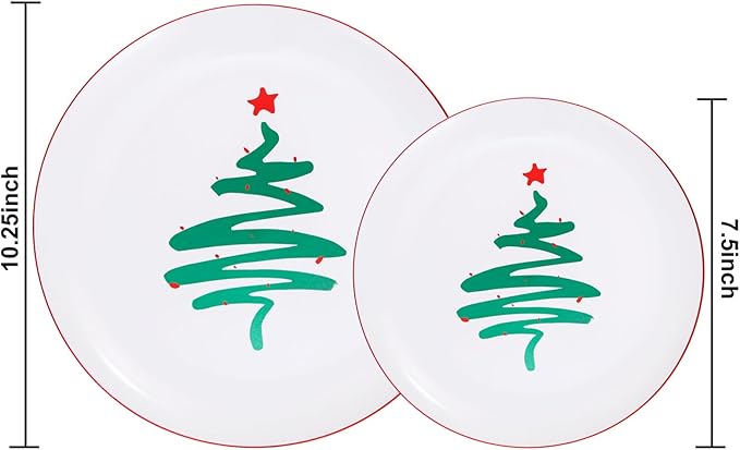 LIYH 60 Pcs Christmas Plates Disposable Heavy Duty, White Plastic Christmas Plates with Red Rim, Tableware Dishes, Xmas Party Decorations Holiday Party Supplies Serve for 30 Guests