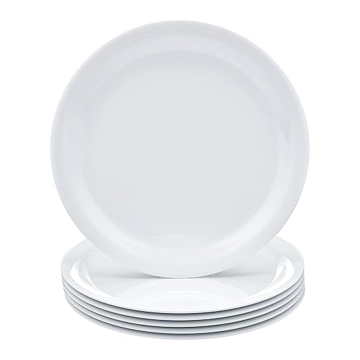Amazon Basics Melamine (Plastic) Plate, 6 Piece Set, 9 in, White