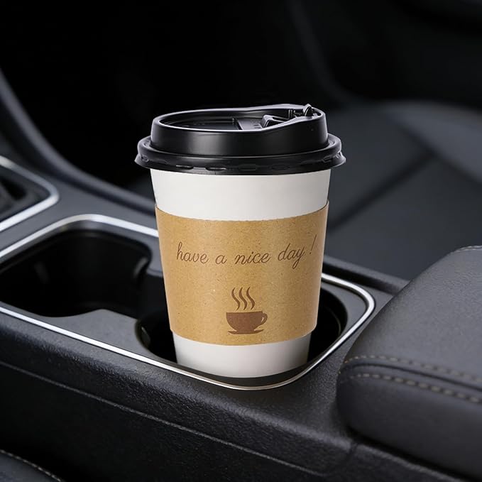50 Pack 16 oz Disposable Coffee Cups with Lids, Paper Hot Coffee Cups with Sleeve and Straw, To Go Cups for Home, Office, and Party (White 16oz)