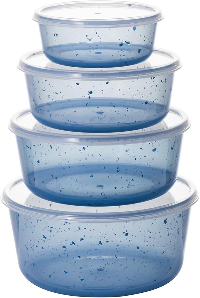 4Pcs stackable Plastic Mixing Bowls with Lids Set for Kitchen, Safe BPA Free Non Toxic Serving Bowl Mixing Bowls