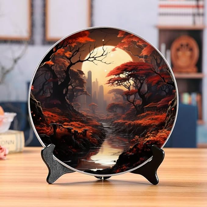 Conceptual Art 10-inch Ceramic Decorative Plate Suitable for Living Room, Kitchen & Office, with Stand & Wall Mount Option DP-9316309