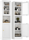 Metal Storage Cabinet with Glass Door, Tall Slim Pantry Organizer with 3 Adjustable Shelves (120LBS/Shelf), Anti-Tipping Waterproof Cabinet for Kitchen/Home Office/Small Spaces,(1PC,White)