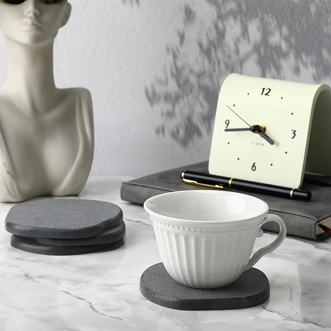 Diatomaceous Earth Coasters Set of 8，Cool Absorbent Quick-Dry Drink Coasters for Desks, Cute Modern Stone Design with Stylish Grey Aesthetic (8, Grey)