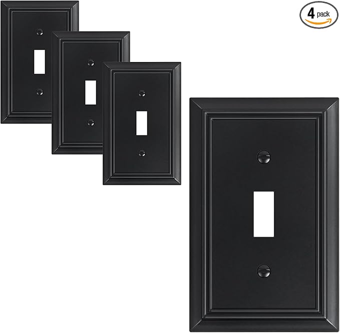 4-Pack Single Toggle Light Switch Cover Plate, Durable Natural Bamboo Fiber Decorative Switch Plate Covers, Matte Black 1 Gang Wall Plate, Corrosion Resistant